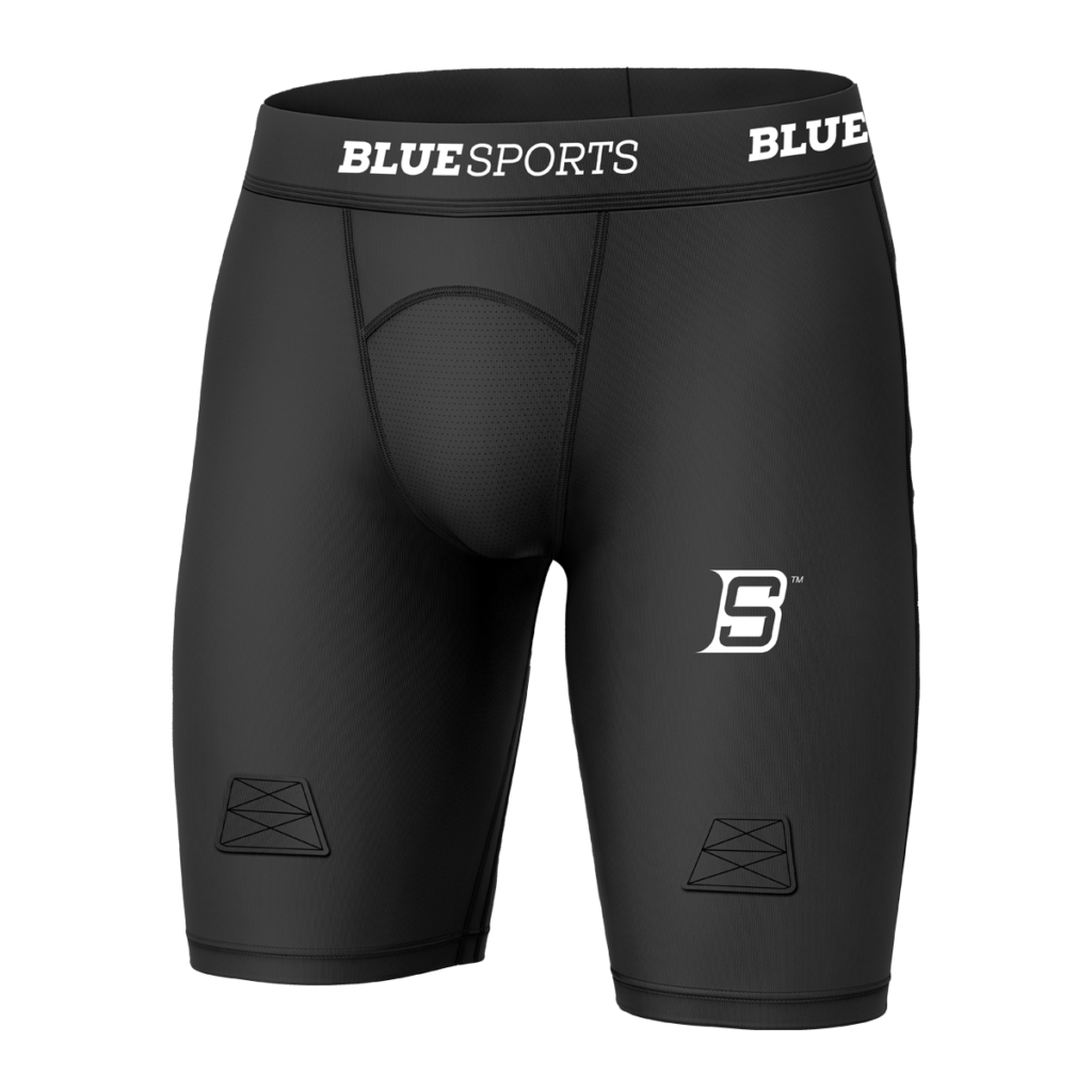 Blue Sports Hockey Compression Shorts With Cup