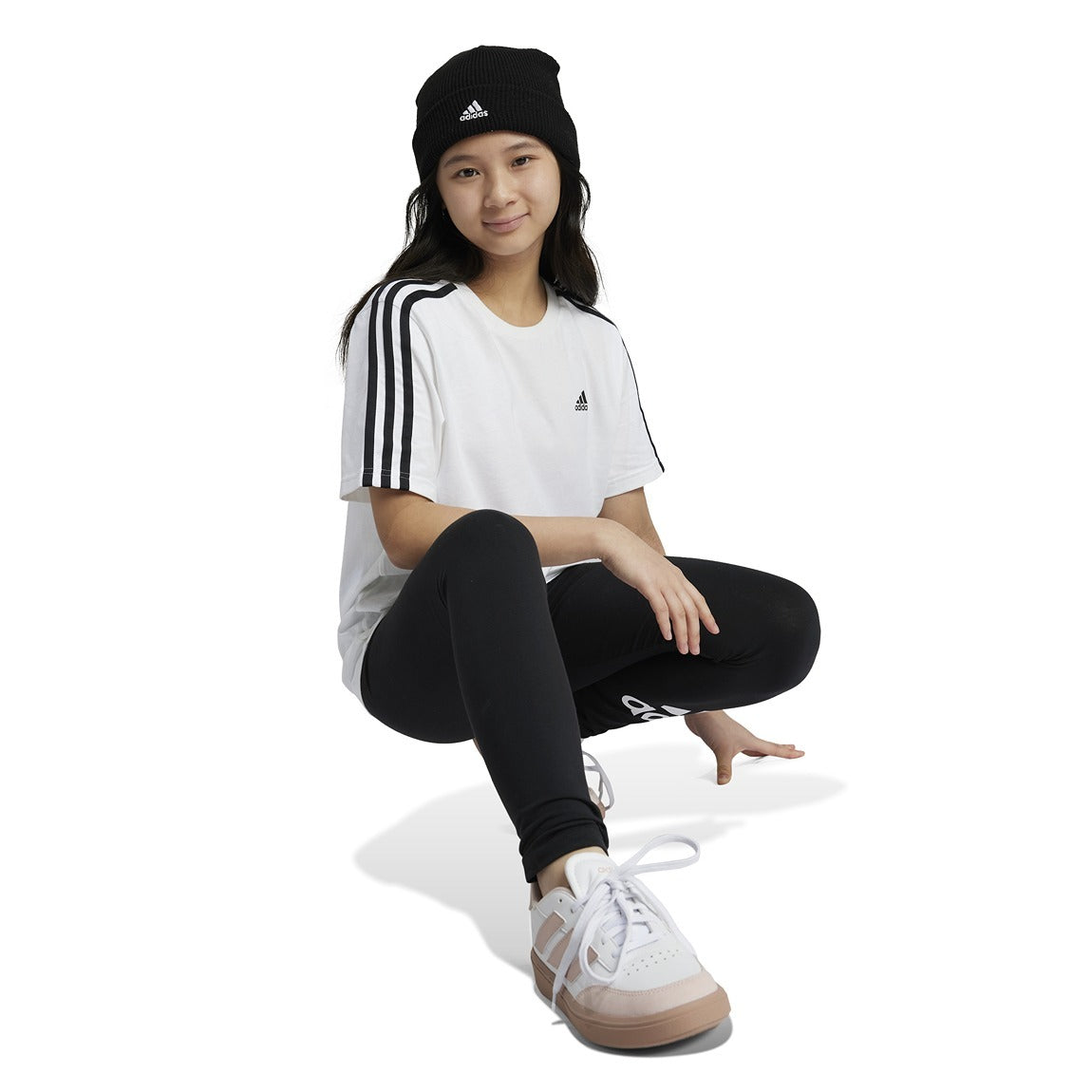 adidas Essentials 3-Stripes Cotton Loose Fit Boyfriend Tee - Girls