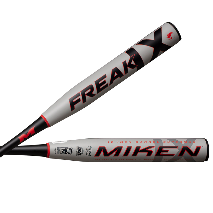 Batte de softball lente Miken FREAK 9R Supermax 2 pièces, barillet de 12 pouces, USSSA, 2023, MSU3JRX