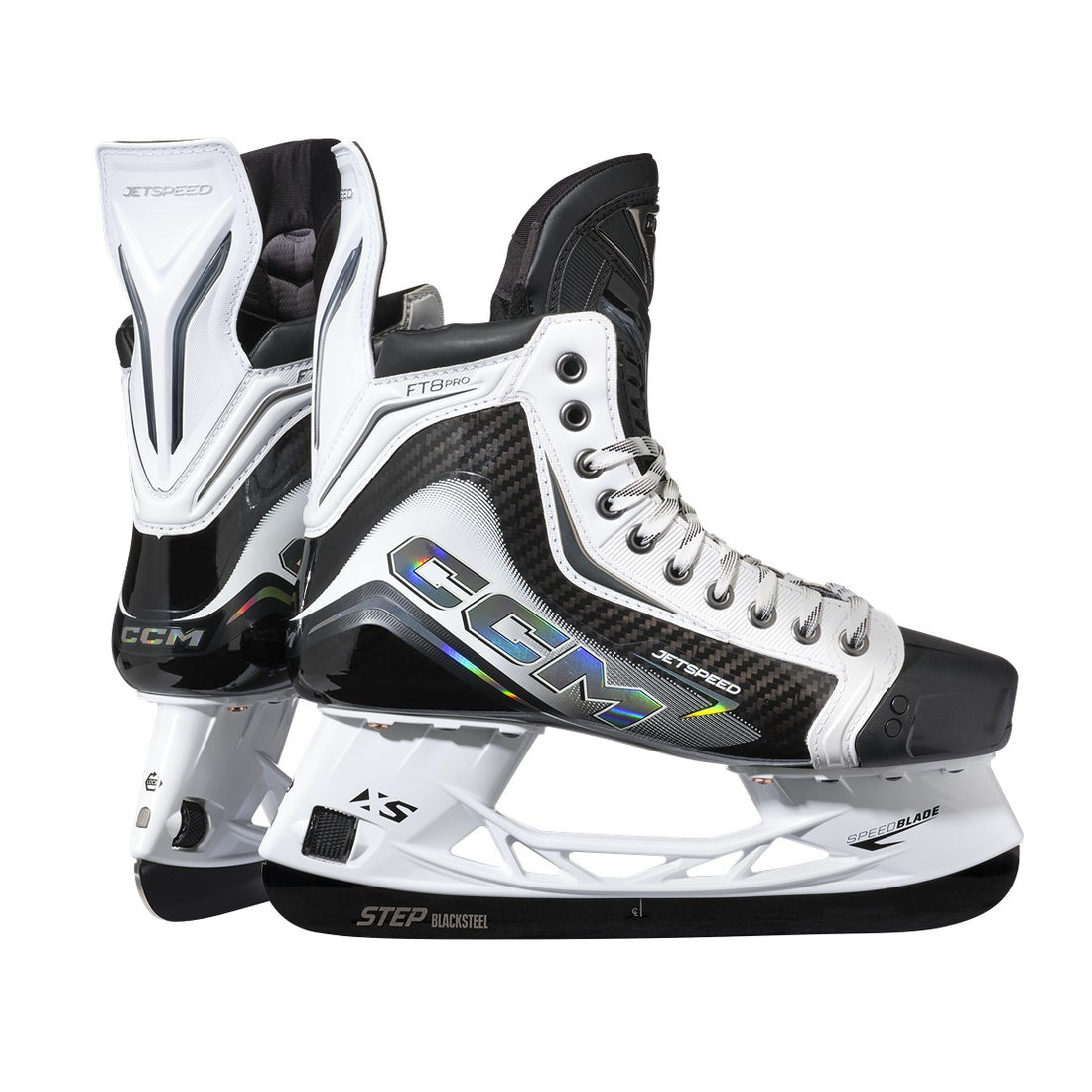 Patins de hockey CCM Jetspeed FT8 Pro (édition blanche) - Niveau intermédiaire